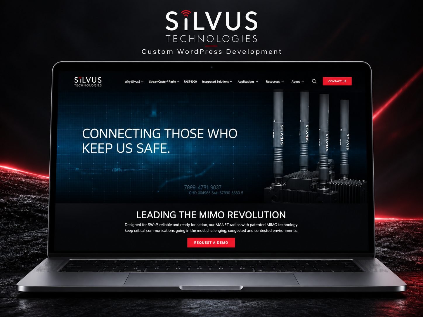 Silvus Technologies website shown on a laptop
